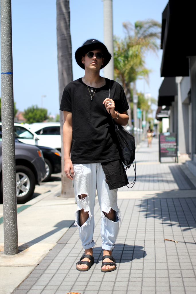 street style, Alexander Wang, Angora, Birkenstock, Bucket Hat, H&M, Hat, Jeans, Kangol, Manhattan Beach, Oak NYC, Sandals,