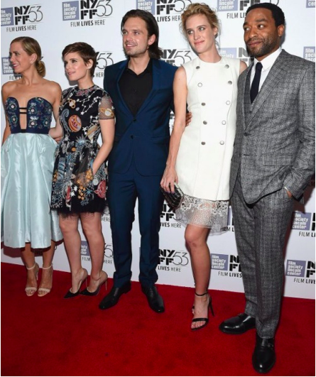 Chiwetel Ejiofor with co-stars Kristen Wiig, Kate Mara, Sebastian Stan, and Mackenzie Davis