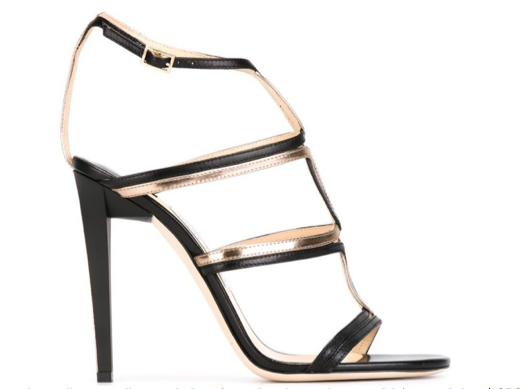 Jimmy Choo “Moray” Sandals in Black and Metallic Gold, $650.83