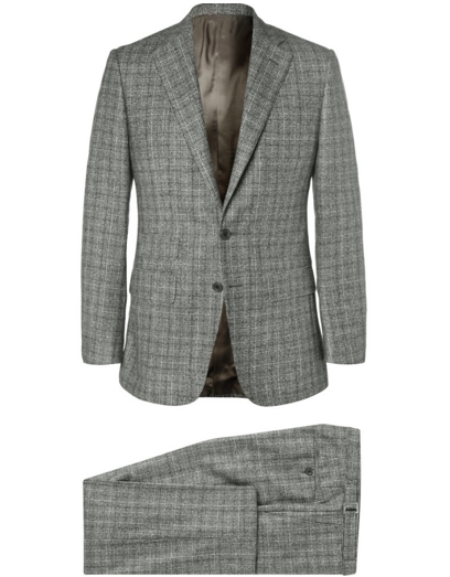 Thom Sweeney Slim-Fit “Prince of Wales” Check Wool Three-Piece Suit in Gray