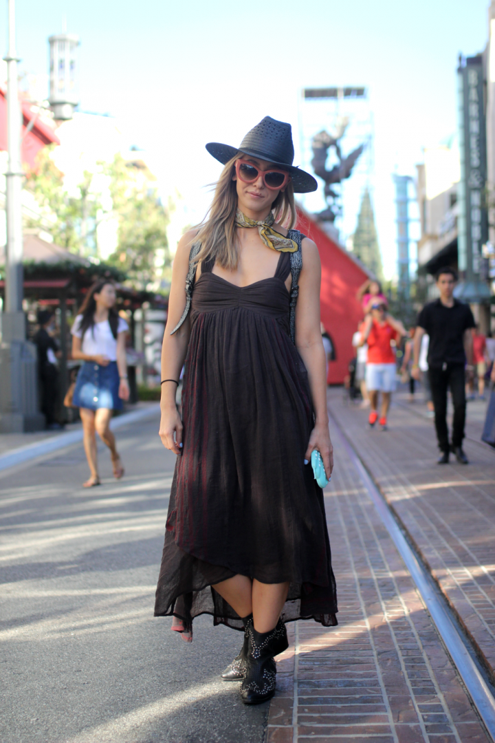 Boots, dress, free people, glasses, Hat, Jeffrey Campbell, scarf, street style, The Grove, Vintage