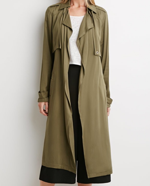 Forever 21 Contemporary Life in Progress Open-Front Trench Coat in Olive