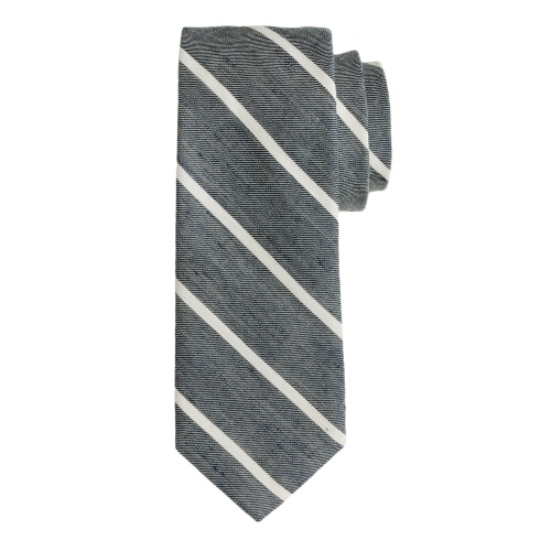 English Linen-Cotton Tie in Thin Stripe