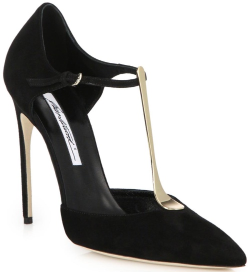 Brian Atwood Astral Suede Metal T-Strap Pumps