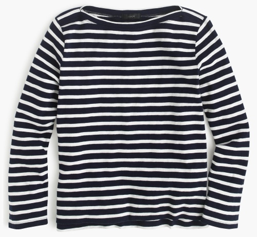 Midweight Striped Boatneck T-Shirt in Navy Ivory