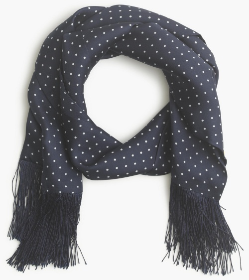 Silk Dotted Scarf in Navy