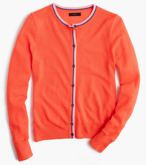 Tipped Lightweight Wool Jackie Cardigan Sweater in Persimmon Grotto Flaming