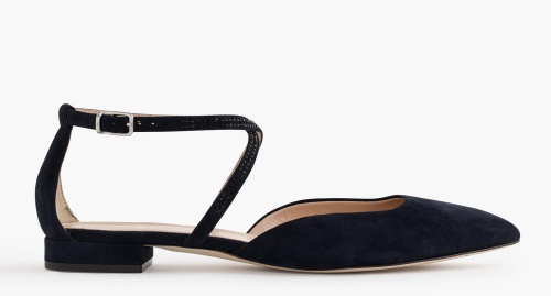 Suede Cross-Strap Crystal Flats in Dark Pacific