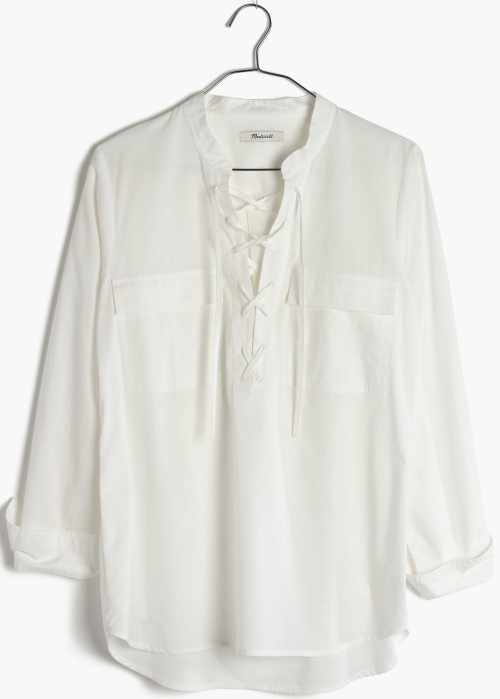 Terrace Lace-up Shirt in Eyelet White