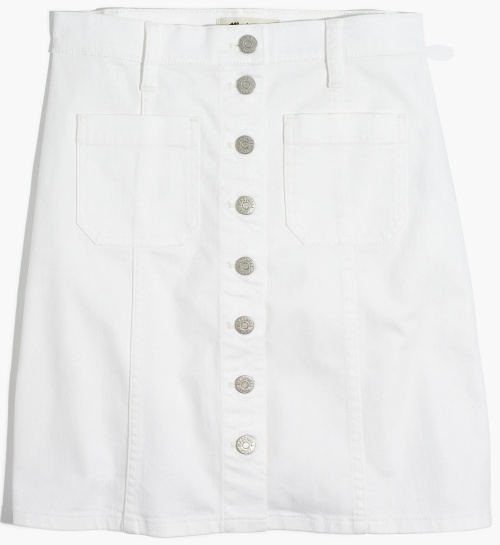Denim Button-Front Skirt in Pure White