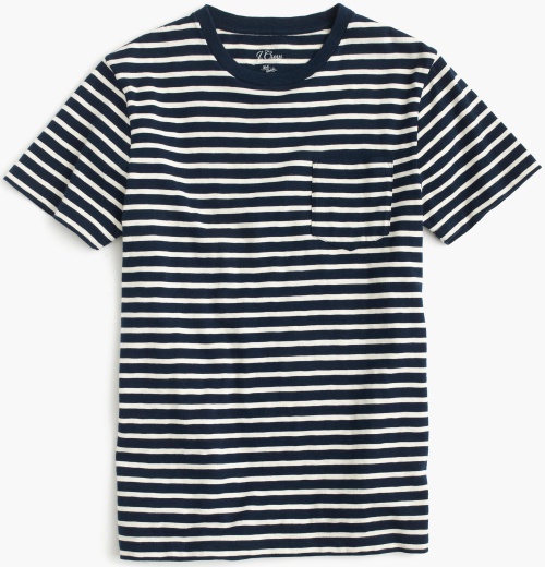 Textured Cotton Pocket T-shirt in Blue Stripe