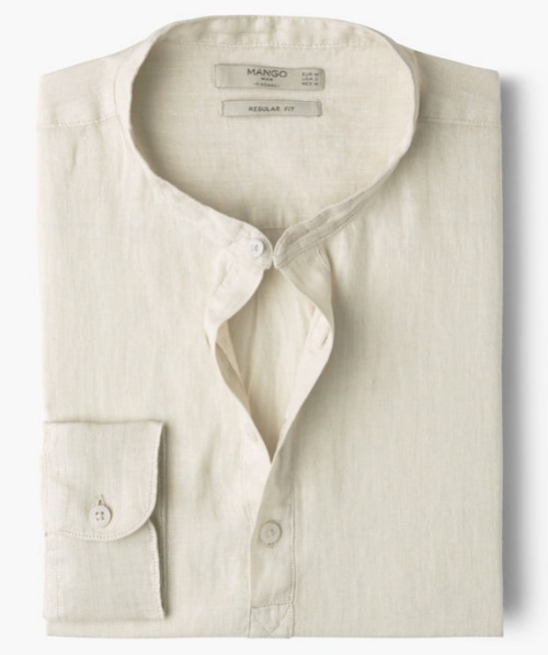 Regular-fit Mao Collar Linen Shirt