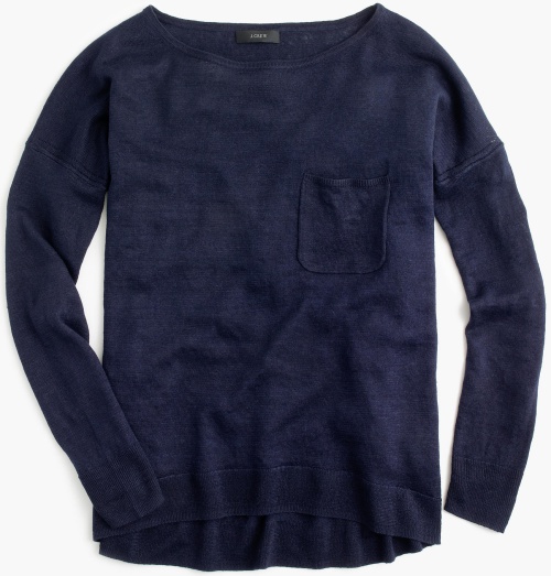 Yarn-Dyed Linen Pocket Crewneck Sweater