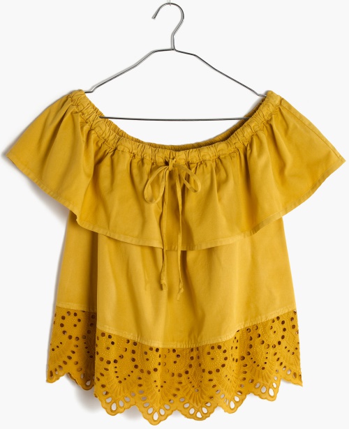 Eyelet Balcony Off-the-Shoulder Top