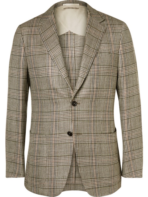 Dunhill Brown Houndstooth Checked Silk, Linen, and Wool Blend Blazer