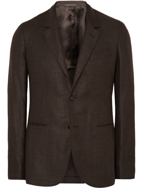 Caruso Brown Butterfly Slim-Fit Linen and Wool-Blend Blazer