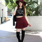 American Apparel, Boots, Crop Top, Forever21, Hat, Jacket, Little Tokyo, Los Angeles, Marciano, MYVL, Skirt, Socks, Steve Madden, street style, Urban Outfitters