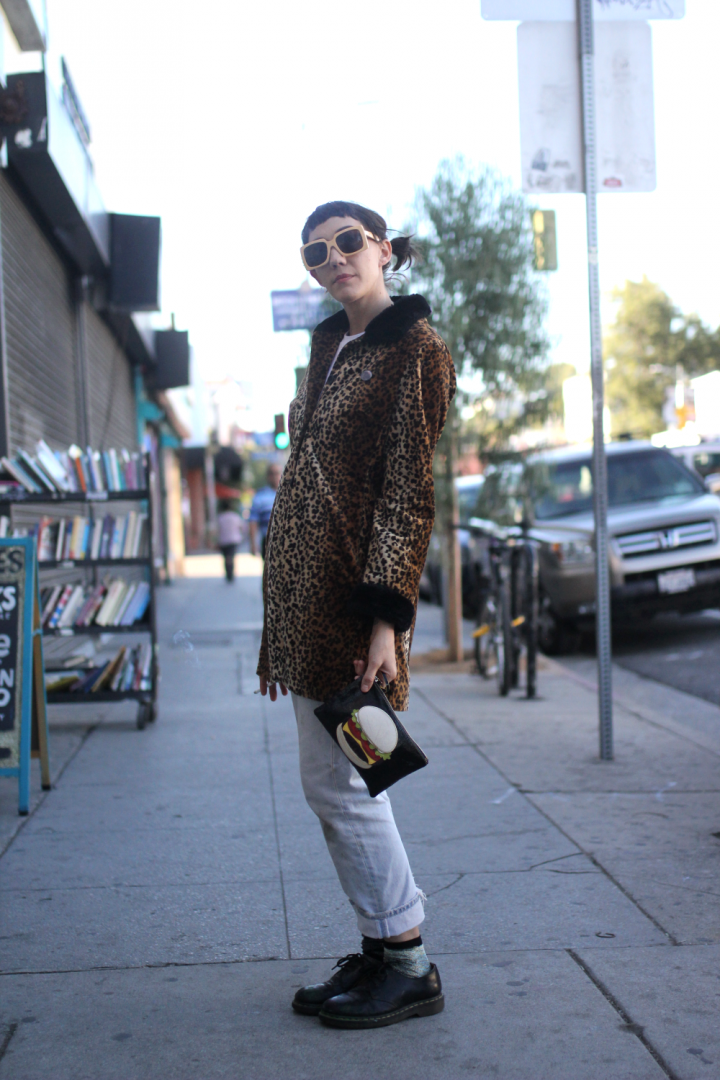 clutch, Dr.Martens, Echo Park, fur, glasses, Jacket, Jeans, leopard, levi's, Socks, street style, Vintage